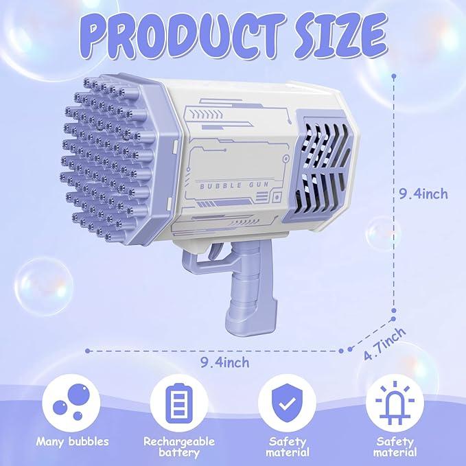 Bubble Machine, Bazooka Bubble Machine, Bubble Machine with Bubble Solution, 69 Holes Bubble Bazooka Machine Outdoor Summer Toy Gifts Party Favors for Kids Purple Bubble Maker Blowers