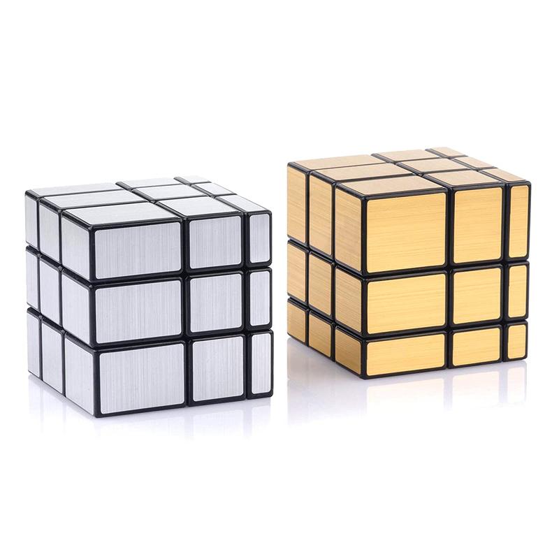 D-FantiX Shengshou 3x3x3 glossy Cube Set, 2 Pack, ABS Plastics, Puzzle Toys ,bright gray, amber champagne color, Unisex, Beginner, 54 Pieces, 2 Items, 1 Set rubixcubegame