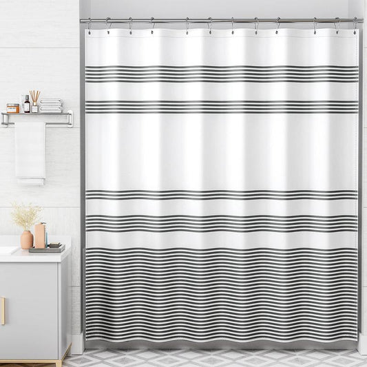 Shower Curtain, Washable Cloth Black Shower Curtain Sets with 12 Shower Curtain Hooks, Fabric Rustic Black and White Striped Shower Curtain, Farmhouse Bathroom Shower Curtain, 72x72 Inches