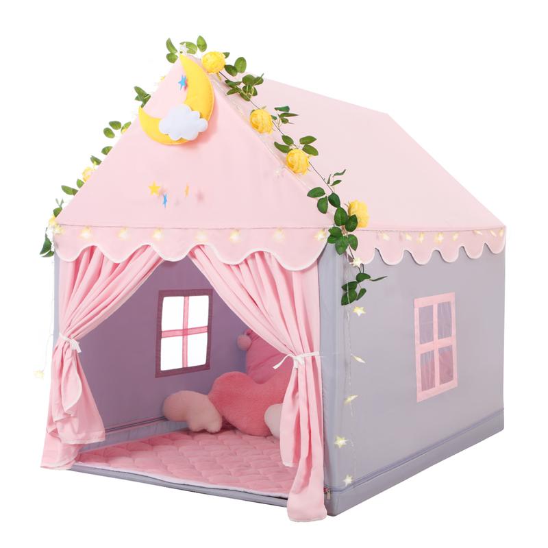 Princess Play Tent for Kids with Mat and Star Lights - Charming Indoor Playhouse for Girls, Perfect Gift for Children!