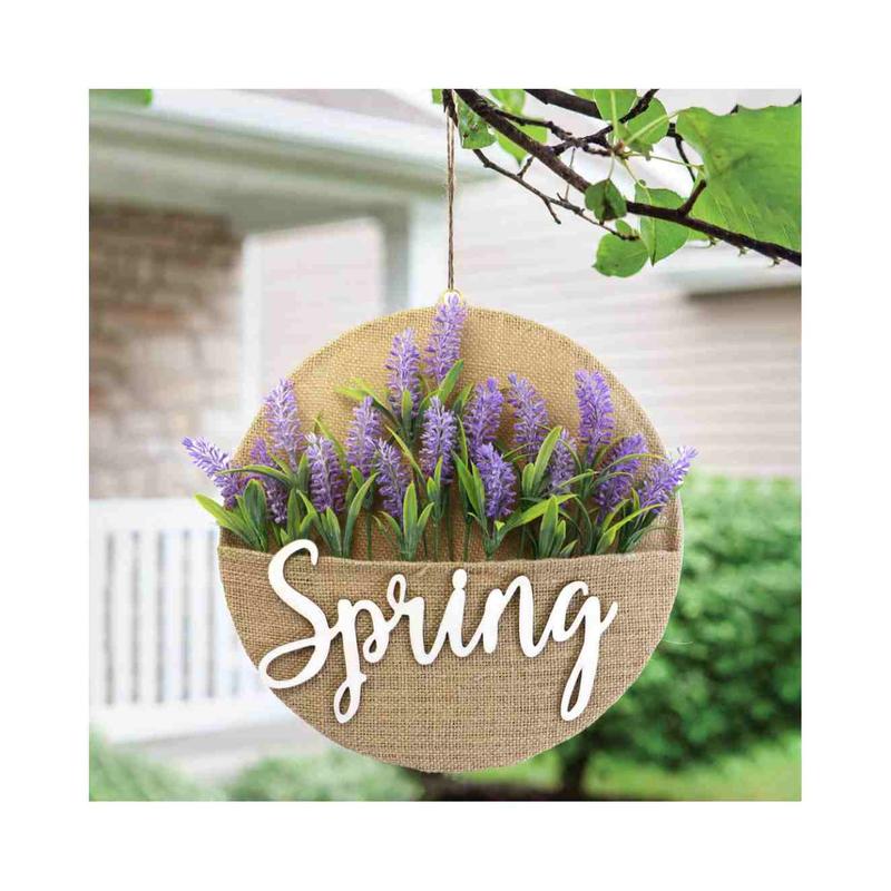 Heart & Round Shaped Burlap Wreath, 1 Piece Lavender & Spring Letter Decor Hanging Burlap Pocket Wreath, DIY Burlap Wreath, Window Front Door, Wall Decor, Home Decor, Spring Decor