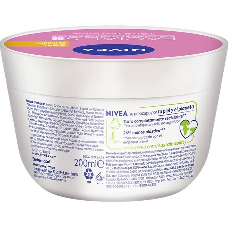 Nivea 5 In 1 Natural Lightening Moisturizing Facial Cream / Nivea Crema Facial Hidratante 5 En 1 Aclarado Natural ( Pink Cap )