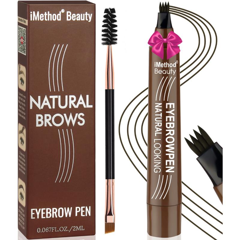 iMethod Microblading Eyebrow Pen - Eyebrow Pencil Magical Upgraded Eye Brow Pencils for Women with 4 Fork Tip & Spoolie Brush for Natural-Looking Hair-Like Defined Brows, Last All-Day