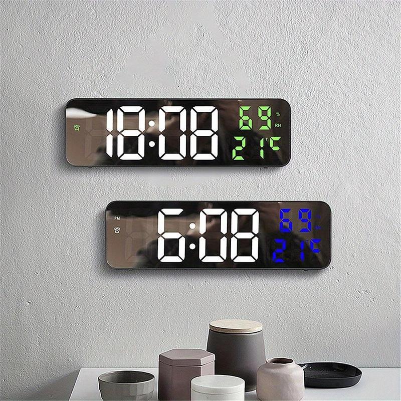 USB Powered Large Digital Wall Clock, Temperature & Humidity Date Display Alarm Clock, 12/24H Electronic LED Clock?[Battery Required, without Battery]