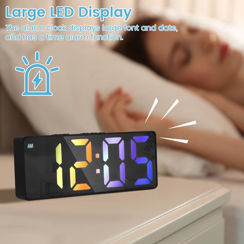 Digital Alarm Clock,6.7 inch Colorful LED Electronic Clock USB/Battery Operated Smart Desk Clock 12/24H Display 3 Adjustable Brightness Voice Control Snooze Function Reusable