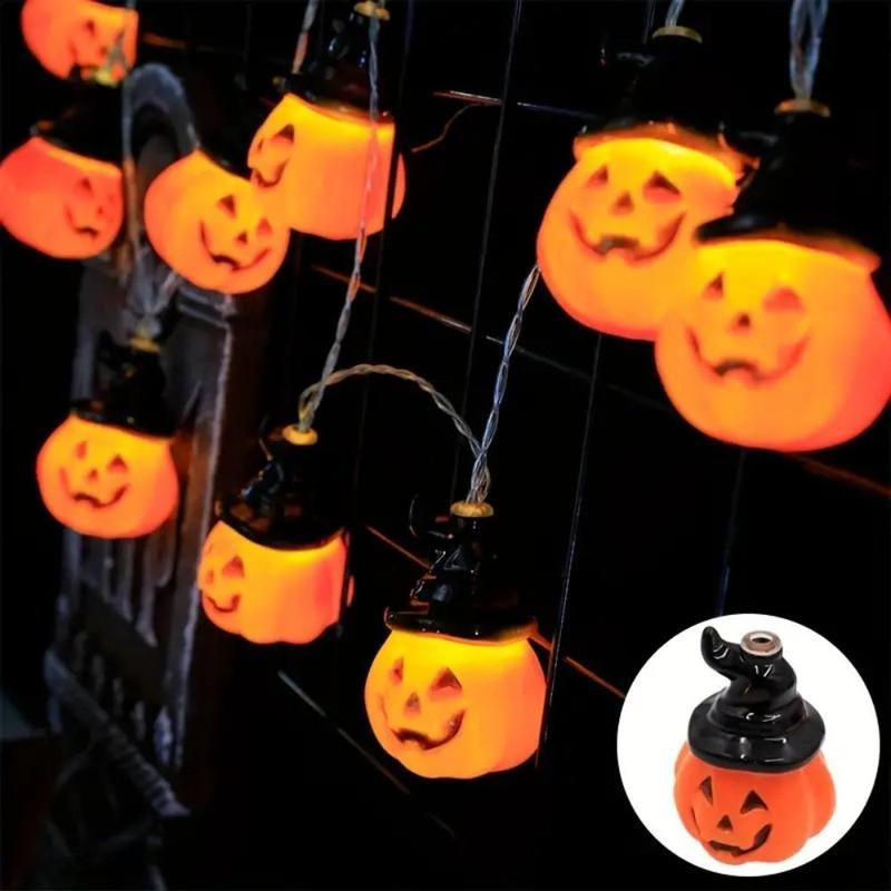 Pumpkin Shaped LED String Light, 1 Count Halloween Decorative String with 10 Lights, Halloween Decorative Light for Party (Batteries Not Included)