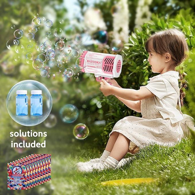 Bubble Machine, Automatic Children's Bubble Machine,Bubble Machine with Light, Bubble Solution, 69 Holes Bubbles Machine for Kids Adults, Summer Toy Gift for Outdoor Indoor Birthday Wedding Party.