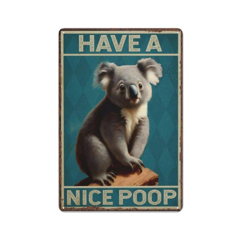 Cute Koala & Letter Pattern Iron Sign, 1 Piece Modern Simple Metal Wall Art Tin Sign, Wall Decorative Plaque, Wall Art Decor for Home Living Room Bedroom Office, Home Decor