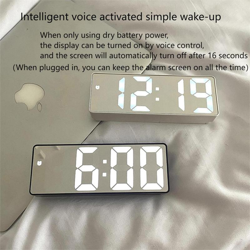 Back to School Season LED Electronic Alarm Clock without Battery, LED Lights Modern Simple Mirror Clock, Desk Clock for Home Office