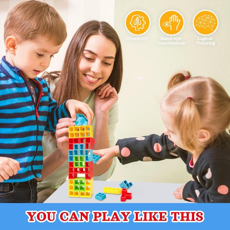 IYuePeng 32 Pcs Tetra Balance Tower Stacking Games Team Building Blocks Board Game For Kids &Amp; Adult, Drop The Pile Of Tower STEM Toys For 2 Players, Family, Parties, Travel