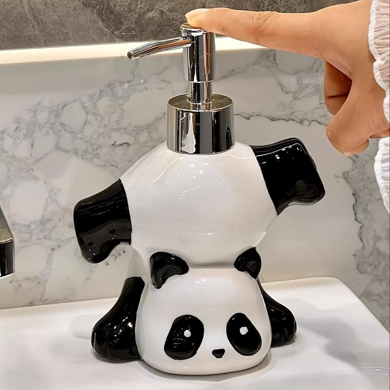 Cute Panda Design Soap Dispenser, Cartoon Ceramic Soap Dispenser Bottle, Empty Soap Dispenser for Home Bathroom Kitchen