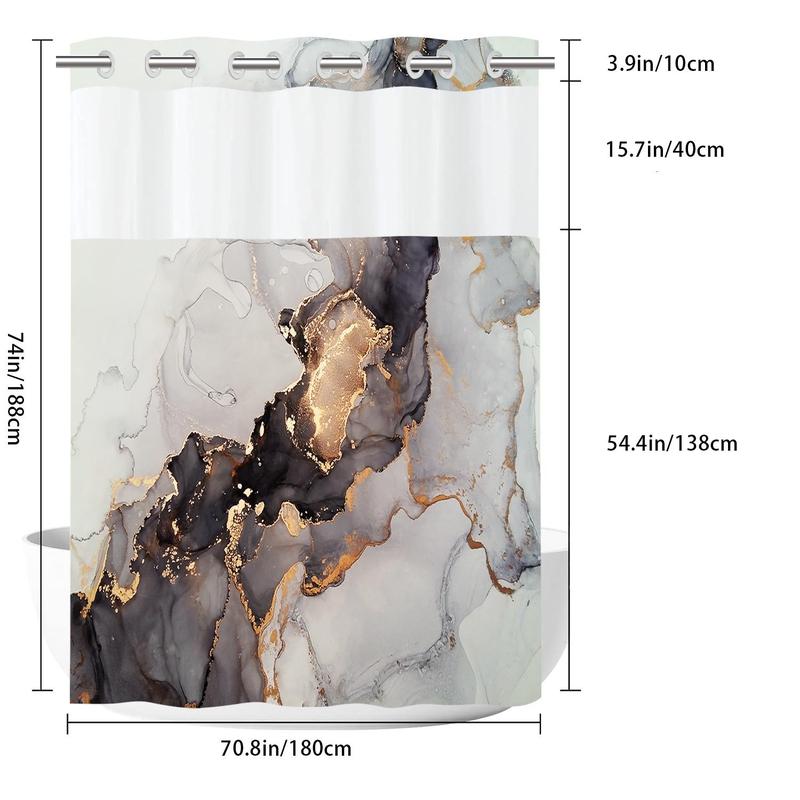 Marble Pattern Shower Curtain, Waterproof Hook Free Design Shower Curtain, Bathroom Supplies for Home Decor, Room Decor, Fall Decor, Bathroom Gadgets 2024, Bathroom Accessories