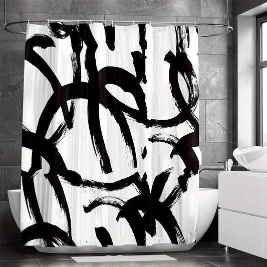 Abstract Line Pattern Bathroom Shower Curtain, 1 Count Waterproof Shower Curtain, Bathroom Supplies for Home Bathroom