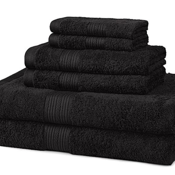 Pack of 6 Soft Oversized Bath Personal Towel Set Cotton Bath Towel Hand Towel & Wash Cloth Black Resistant