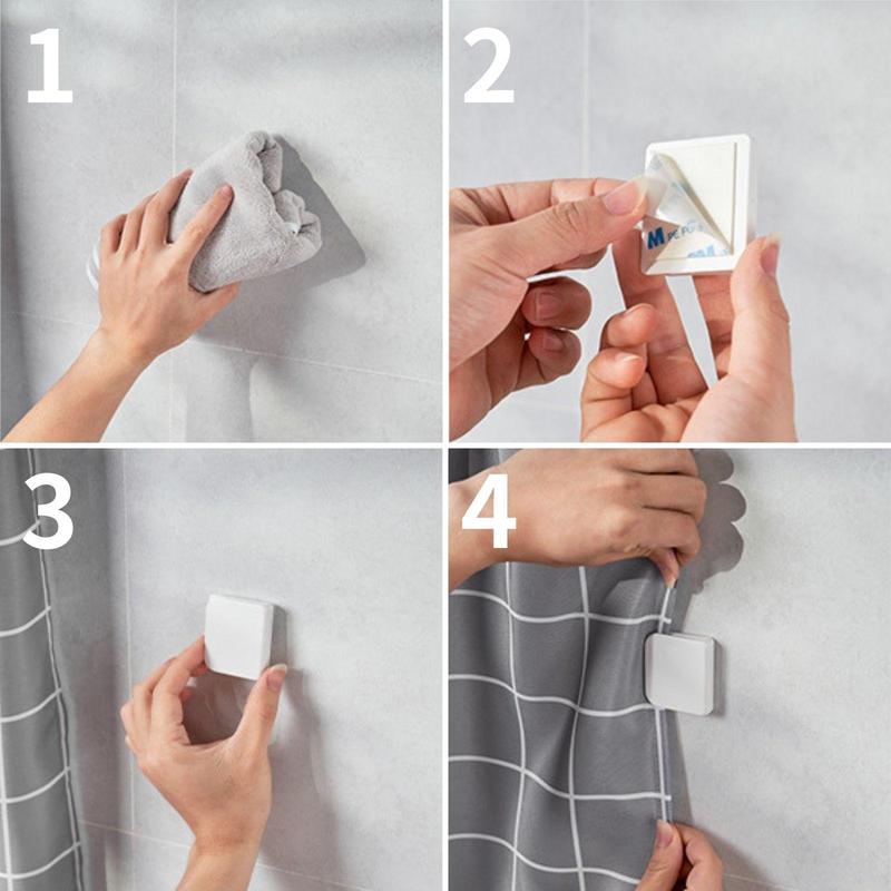 Solid Color Mini Self Adhesive Shower Curtain Fixed Clip, 2 Counts/set Portable Mini Durable Multi-function Shower Curtain Fixing Clip, Bathroom Accessories, Bathroom Supplies