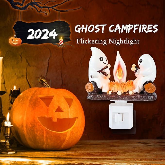 [Free Shipping to All-CD]2024 Ghost Campfire Flickering Night Light,3D Spooky Fire Marshmallow Night Light,LED Faux Campfire Lamp Plug into Wall,Funny Halloween Gifts,Halloween Nightlight Indoor Decoration,Girl-only Room Decorations,Gift for Your Daughter