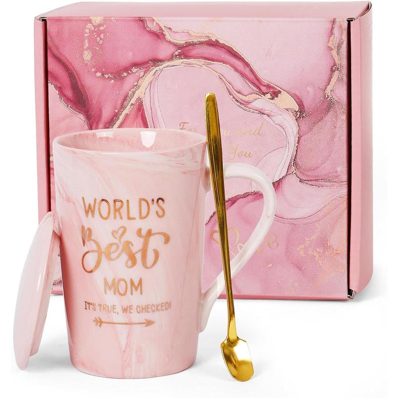 Mom Coffee Mug,  Mom Ever Mug, 16 Oz Coffee Cup With Exquisite Box Packing Spoon, Pink Ceramic Marble Mothers Funny Ideas Mug, Pregnancy Birthday Valentine Christmas Gift