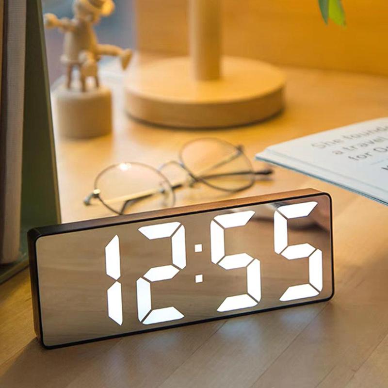 Back to School Season LED Electronic Alarm Clock without Battery, LED Lights Modern Simple Mirror Clock, Desk Clock for Home Office