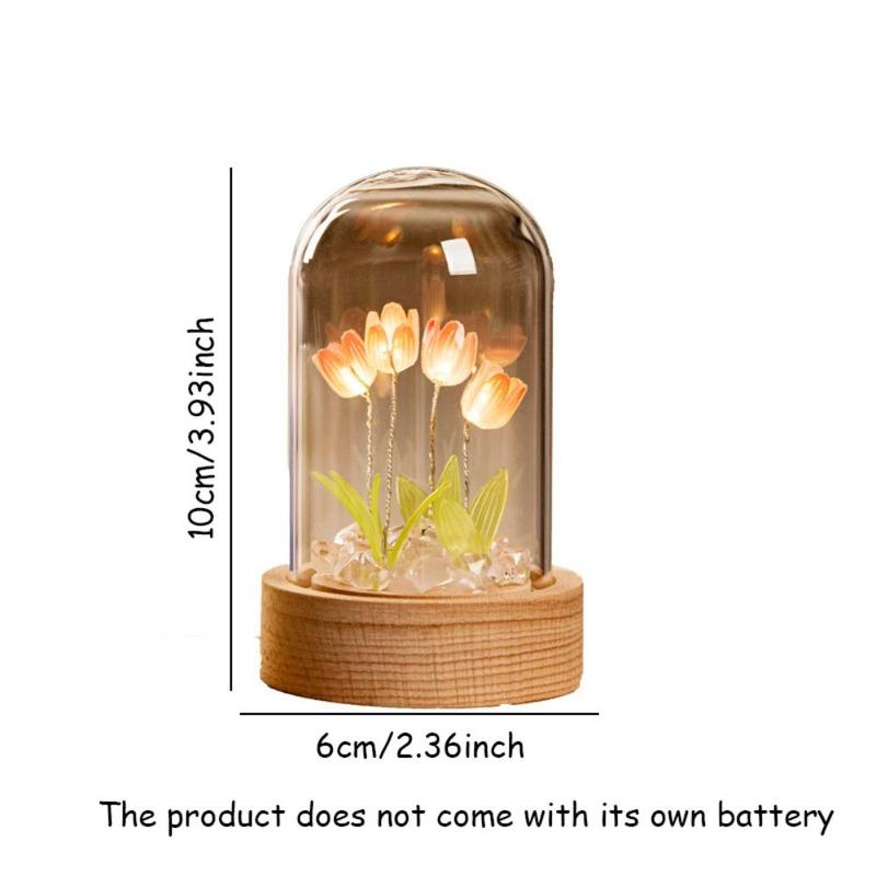 DIY Tulip Night Light, LED Decorative Light, DIY Artificial Flower In Glass Dome Table Lamp, Birthday Gift for Mom Lady Her Girlfriend Wife Sister Girl?(Battery Required, Battery Not Included)