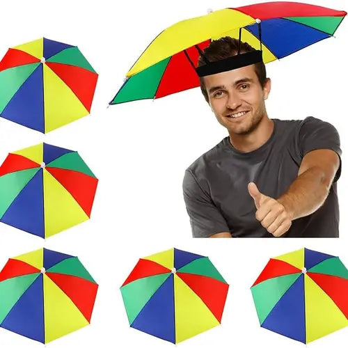 "5-piece umbrella hat with elastic band,rainbow waterproof fishing umbrella hat suitable for adults, children, womenand mens