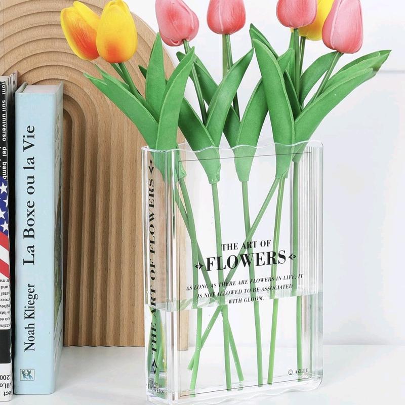 Bookend Vase - Ideal Gift for Book & Flower Enthusiasts, Elegant Home & Office Decor, Bookshelf Beautifier - Spring Aesthetic Clear Design" Modern