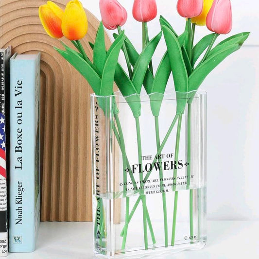 Bookend Vase - Ideal Gift for Book & Flower Enthusiasts, Elegant Home & Office Decor, Bookshelf Beautifier - Spring Aesthetic Clear Design" Modern