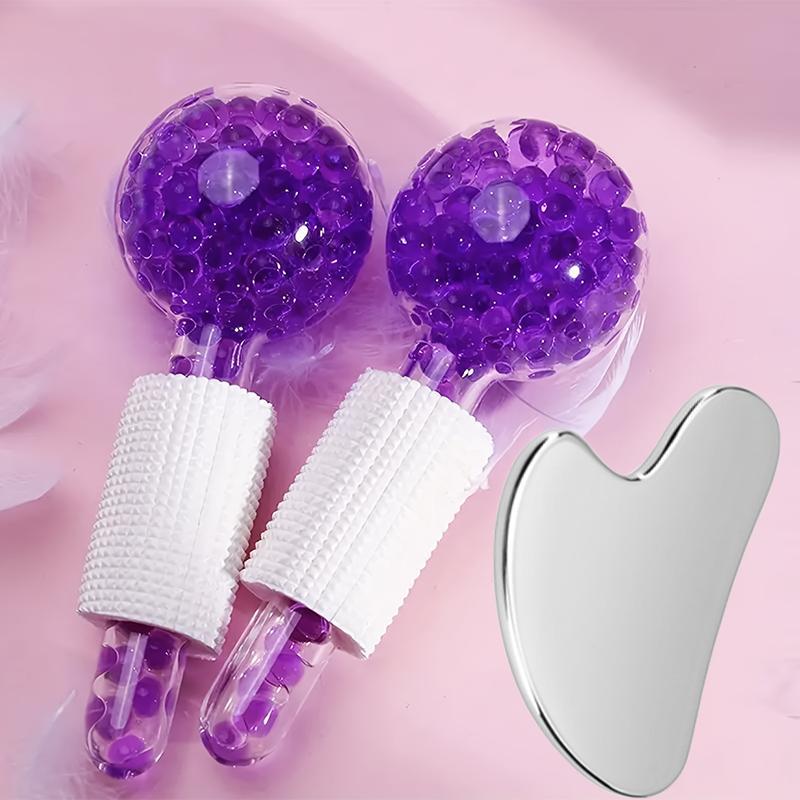 Facial Ice Globes & Gua Sha Board Set, 3pcs/set Ice Roller Facial Massager, Facial Skincare Tool for Women