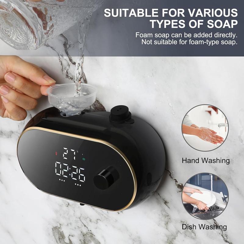 Automatic Soap Dispenser Hand Free Wall Mount Rechargeable Liquid Soap Dispenser Touchless Soap Dispenser Smart Electric Wall Auto Dish Soap Dispenser for Bathroom, Kitchen, Commercia Black