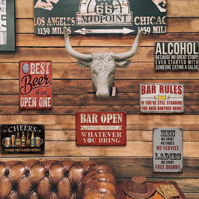 6pcs LANYU Vintage Bar & Alcohol-Themed Tin Signs - Retro Wall Art for Home Bar, Man Cave, Pub, Kitchen, 20x30 cm 3D LED Vintage Signage Set acrylic signage electric yard sign