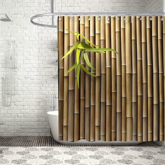 Bamboo Pattern Shower Curtain, Waterproof Bathroom Curtain with 12pcs Hooks, Bathroom Accessories for Home Bathroom