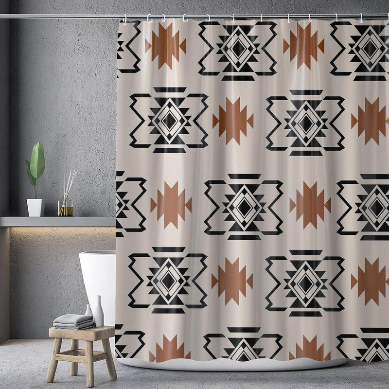 Geometric Pattern Shower Curtain, Decorative Waterproof Shower Curtain with 12pcs Hooks, Home Supplies for Bathroom