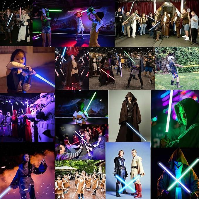 Lightsabers,Heavy Dueling Lightsabers with RGB 14 Colors, 2-in-1 Rechargeable Double Bladed Light Sabers for Adults Kids Cosplay Halloween, Birthday Gift