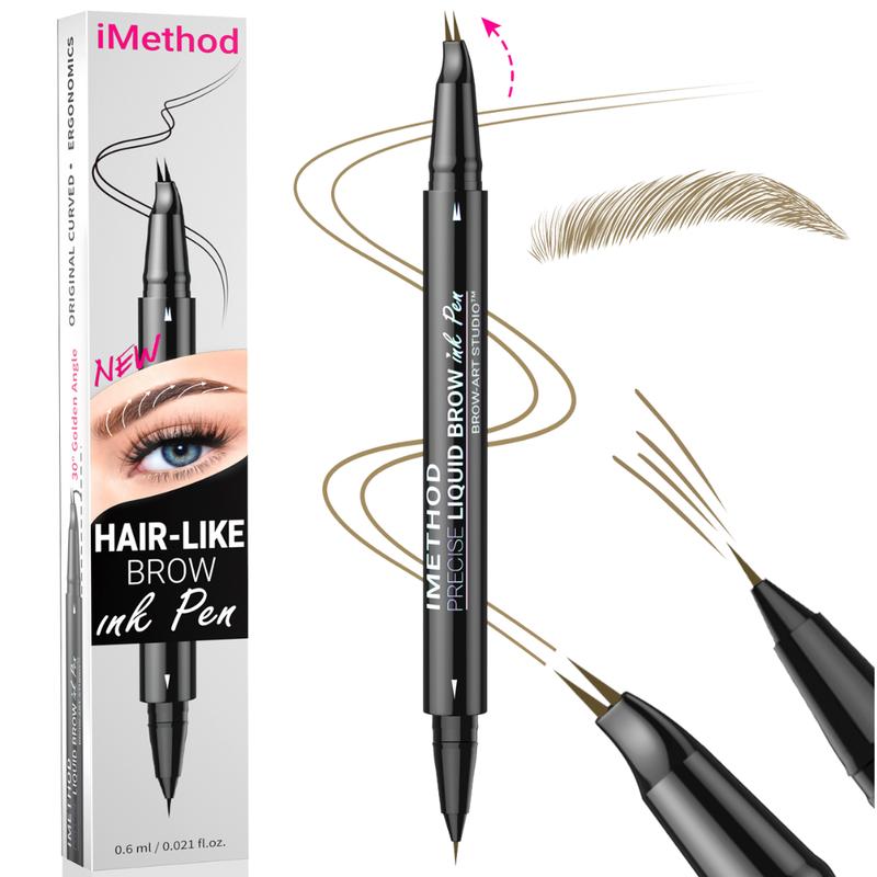 iMethod Curved Eyebrow Pen - Eyebrow Pencil Magical 2-in-1 Dual-Ended Eye Brow Pencils for Women with Fork-Tip & Precise Brush-Tip Create Natural Hair-Like Brows, Last All-Day