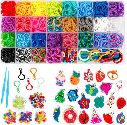 Inscraft 2600+ Loom Bands Set: Colorful Rubber Bands in 28 Colors with Container, 100 Clips, 152 Beads, 20 Pendant, 5 Backpack Hooks, 1 Instruction, Bracelet Making Refill Kit