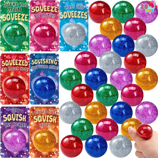 28 Packs Valentine's Day Stretchy Balls with Cards