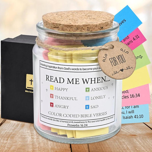 "EXCLUSIVE OFFER" Bible Verses in a Jar, Read Me When Bible Verses Jar for Emotions and Feelings,Glass the Hope Jar Bible Verses with Colored Bible Verse,Christian Gifts Church Biblical Faith Based Gift Bottles Light Organiser Set Canister Tin