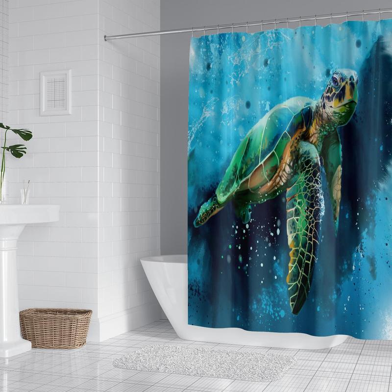 Sea Turtle Pattern Shower Curtain, Waterproof Shower Curtain with 12 Hooks, Bathroom Accessories for Home Decor