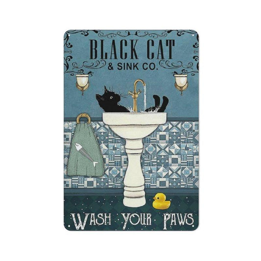 Black Cat & Letter Pattern Metal Tin Sign, Vintage Wall Art for Home Toilet, Retro Metal Tin Sign for Kitchen Restaurant Coffee Bar Decoration