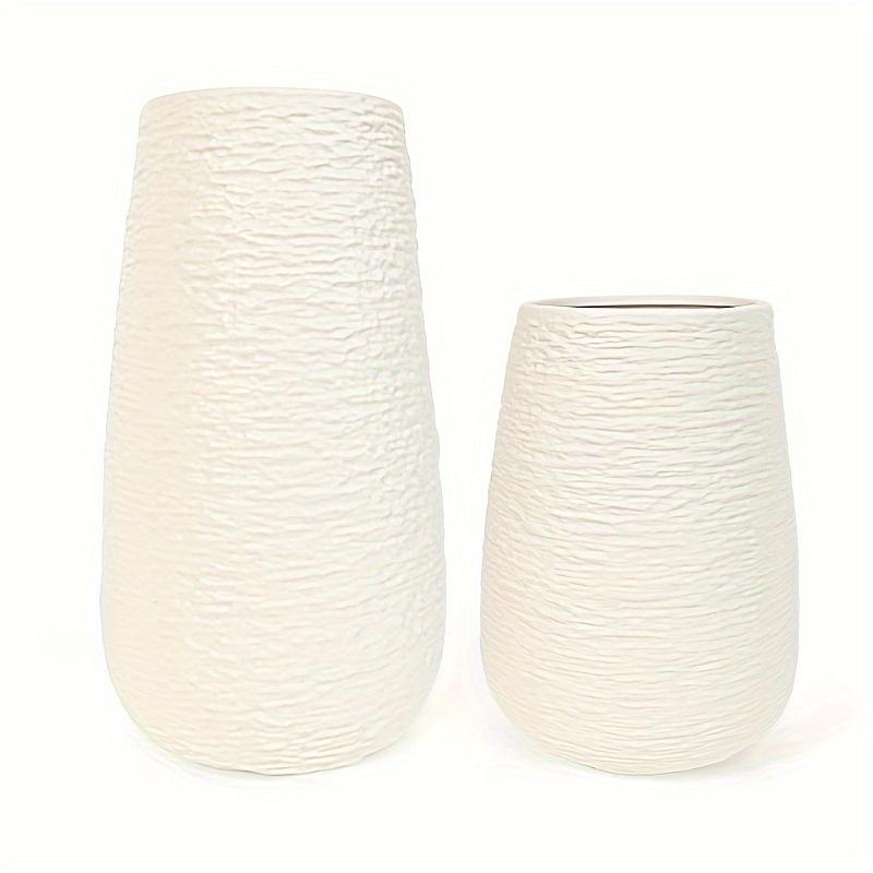 White Ceramic Vases Set of 2, Home Decor Stone Vases Boho Simple Modern Stereo Grain Table Decorative Vases for Bedroom, Living Room, Office Table Home Gift Women Ornaments