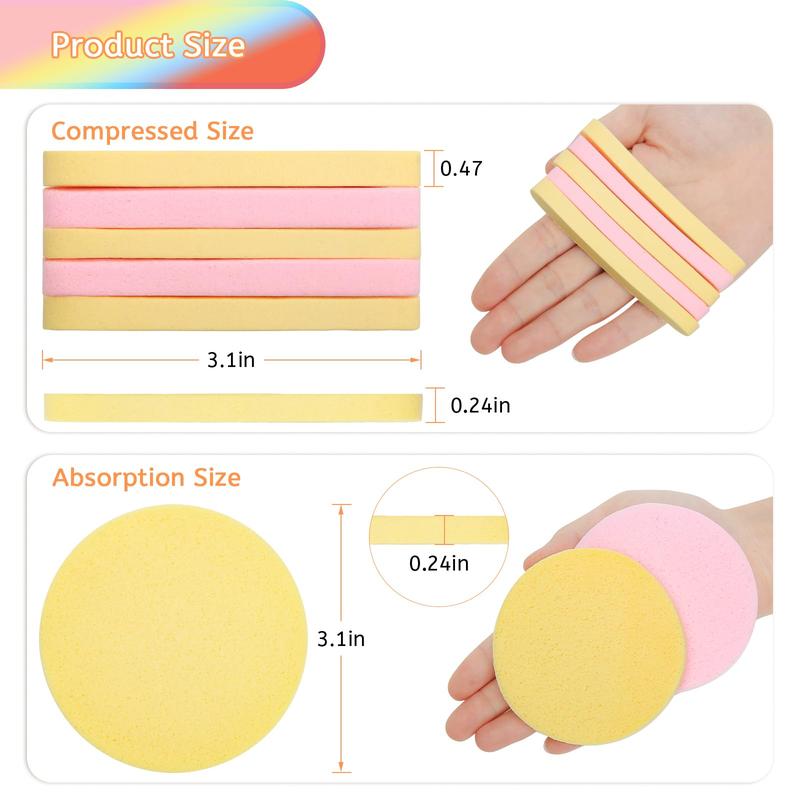 120P Facial Sponge Compressed, Face Cleansing Sponge Estheticians Compressed Makeup Facial Sponge Round Wash Face Sponges for Women Compress Exfoliating Removal Sponge (Pink) (Yellow) (Pink+yellow)