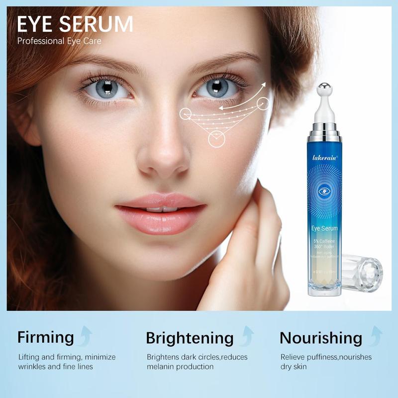 Lakerain Eye Serum for Summer Gift, 1 Count/2 Counts Under Eye Roller Cream for Dark Circles and Puffiness, Eye Treatment Serum with 360¡ã Massage Ball, Suitable for Under Eye Dark Circles