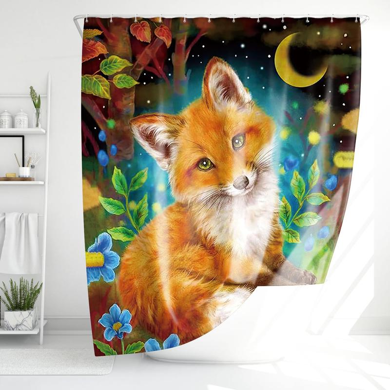 Fox Print Shower Curtain (1 Piece), Modern Waterproof Shower Curtain with 12pcs Hook for Bathroom, without Shower Rod