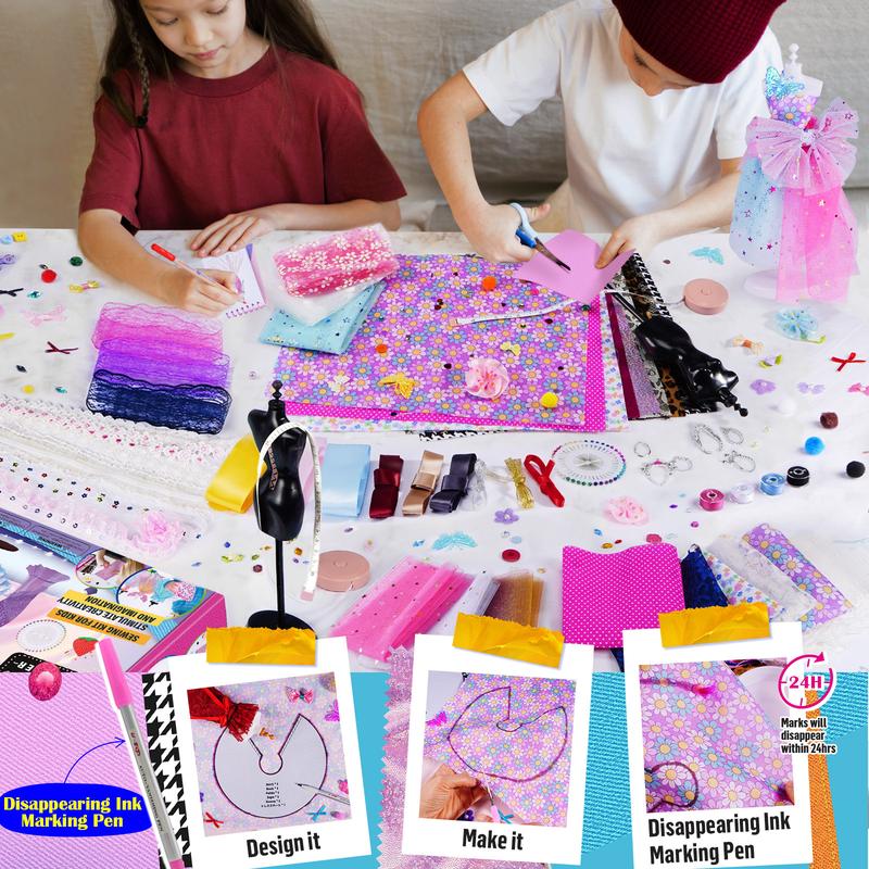 600+Pcs - Fashion Designer Kit for Girls with 5 Mannequins - Arts and Crafts Kit- Sewing Kit for Kid Ages 8-12 -Girls Gift Age 6 7 8 9 10 11 12