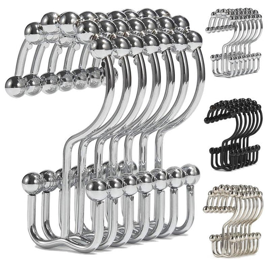 [Free Shipping]Shower curtain hook, shower curtain loop, rust proof metal double sliding shower hook bathroom shower rod loop curtain, set of 12 hooks - nickel