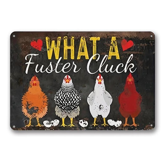 Vintage Rectangular Metal Plaque, 1 Count Funny Cartoon Chicken & Letter Pattern Decorative Sign, Metal Wall Art, Wall Hanging Decor For Home Living Room Bedroom Dining Room