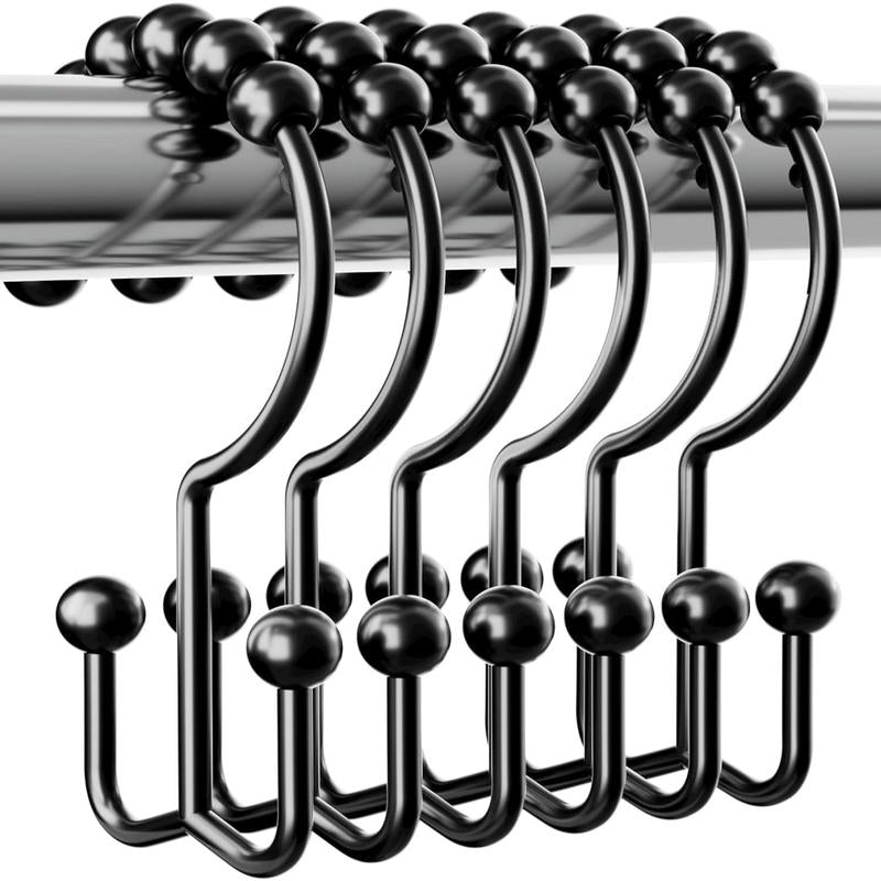 Shower Curtain Hooks Rings, Sturdy Shower Curtain Hooks Rings Rust Proof Metal Double Sided Shower Hooks Rings for Bathroom Shower Curtain Rod Curtains, Set of 12 Hooks