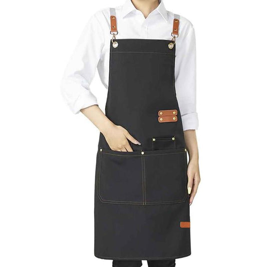 Apron with Large Pockets, 1 Count Canvas Cross Back Heavy Duty Work Apron, Household Apron for Men Women