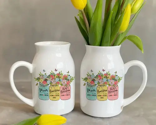 Mothers Day Gifts, Mom Grandma Great Grandma Flower Vase, Custom Grandkid Name Flower Vase, Grandma Gift, Mom Flower Vase, Wildflower Gifts psd girls Ceramic Decor