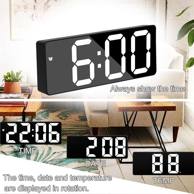 Alarm Clock Led Display,Digital Alarm Clock for Bedrooms,6.5 inch LED Display with White Digits, 3 Levels Brightness Adjustable,Small Electronic Desk Clock for Kitchen Office Decor