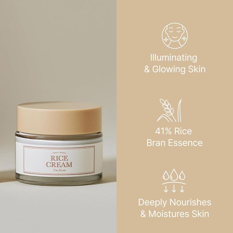 [I'm From Official Shop] Rice Cream 1.69 Ounce, 41% Rice Bran Essence with Ceramide, Glowing Look, Improves Moisture Skin Barrier, Nourishes Deeply, Soothing to Even Out Skin Tone, K Beauty Moisturizer Organic Skincare Moisturizing Vegan Korea Skin Repair